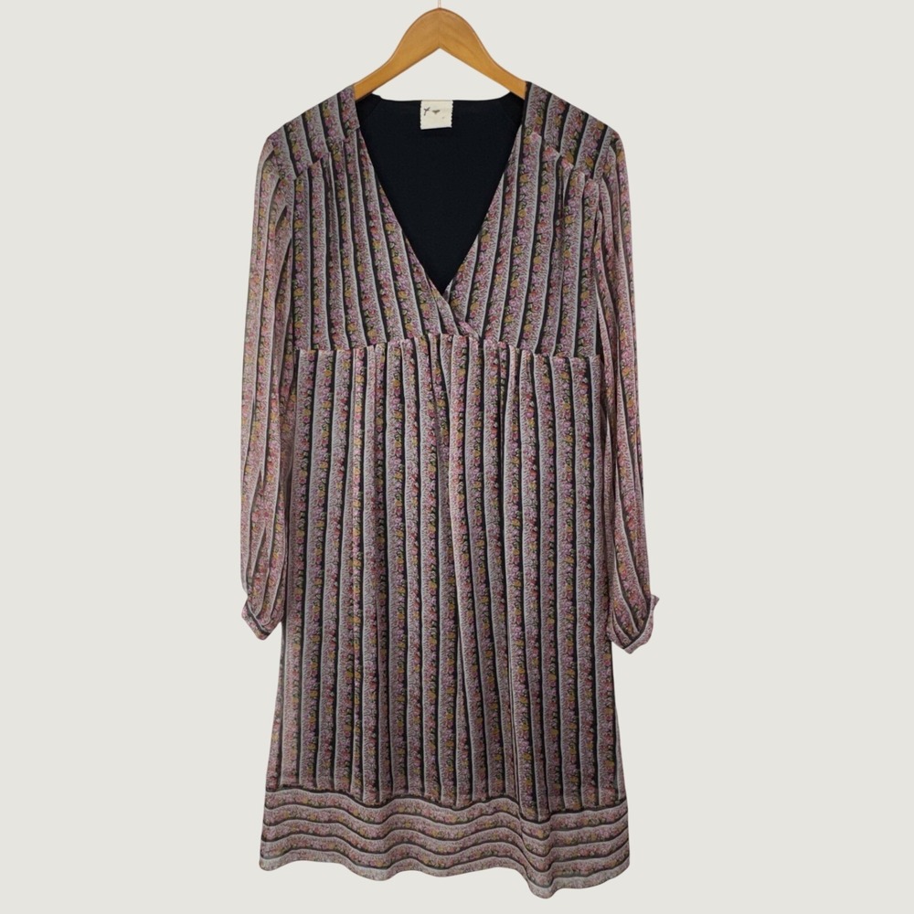 Julie Fagerholt Heartmade Dress 38 Pink Floral Stripe Silk Empire Waist Boho